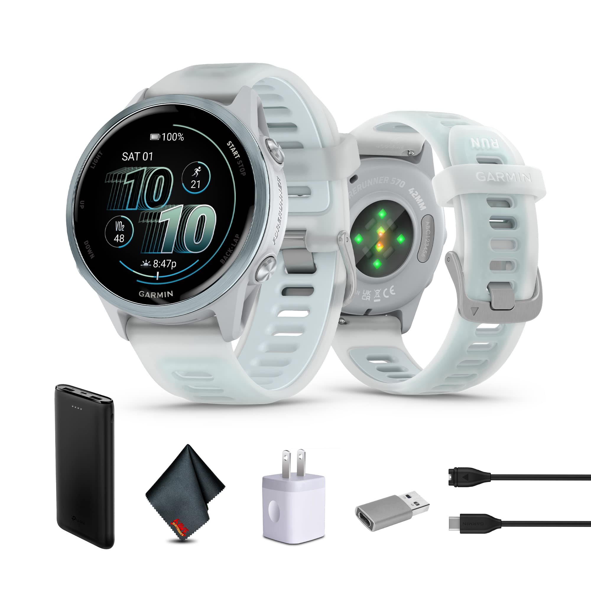 Garmin - Forerunner 570 GPS Running Smartwatch Cloud Blue Aluminum with Translucent Whitestone/Cloud Blue Band​ Bundle - Blue - (2025)