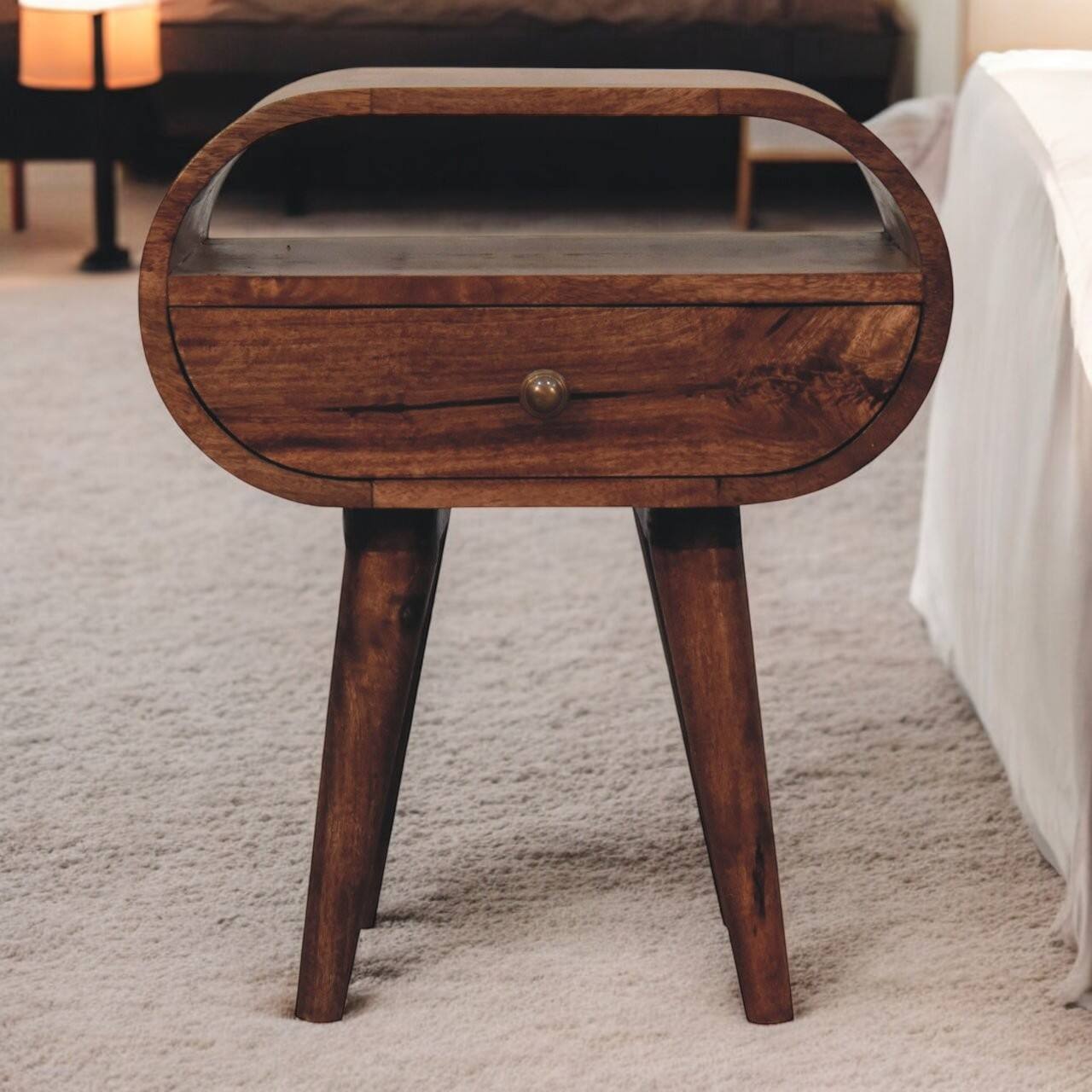 Alt View 6. Artisan Furniture - Artisan Furniture Solid Wood Honey Caramel Circular Bedside with 1 Drawer, 1 Open Slot, Dark Brown - Caramel.
