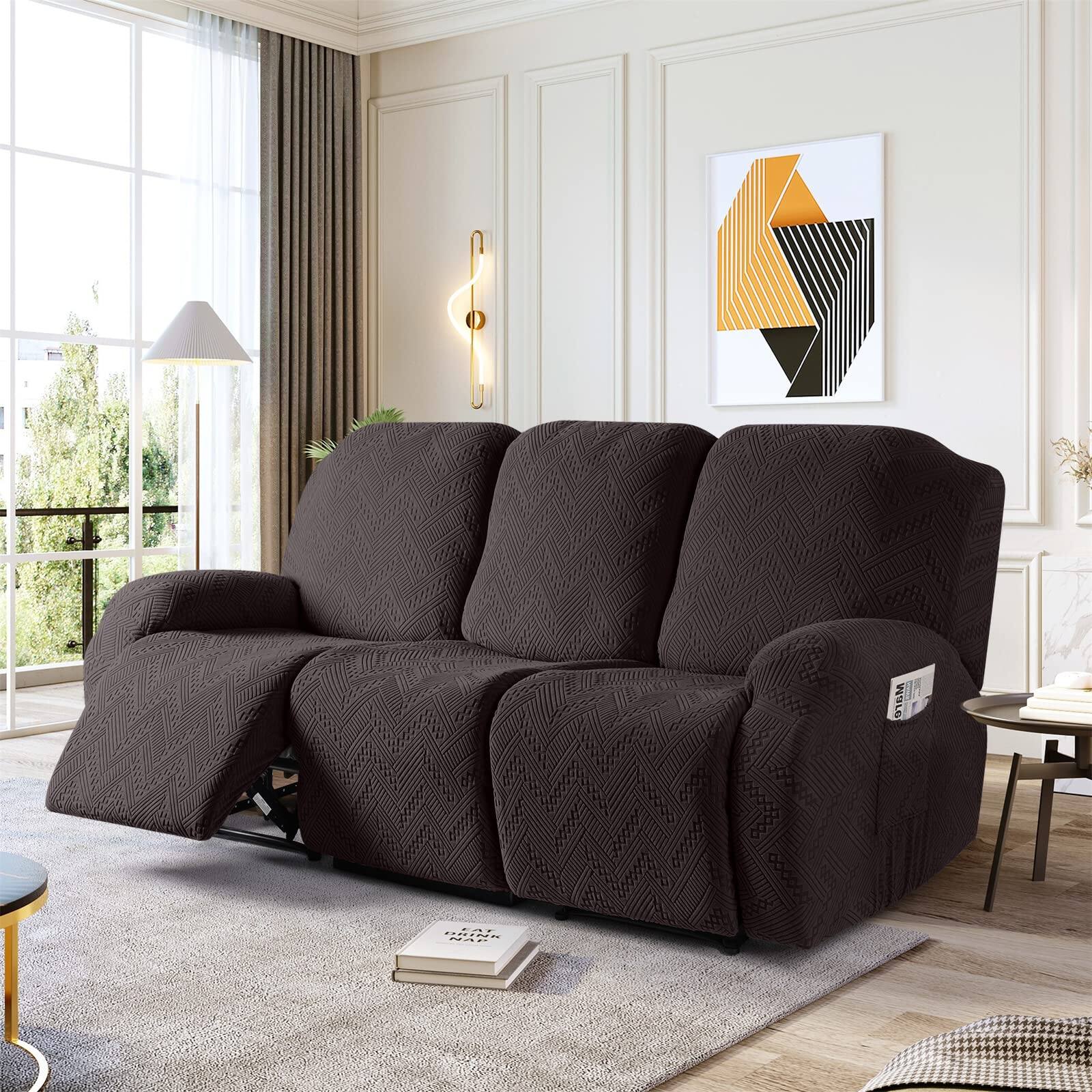 Alt View 4. Fabibe - Recliner Sofa Covers Recliner Chair Covers Couch Covers for Reclining Couches with Pockets Washable Furniture - Grey 1 Seater.