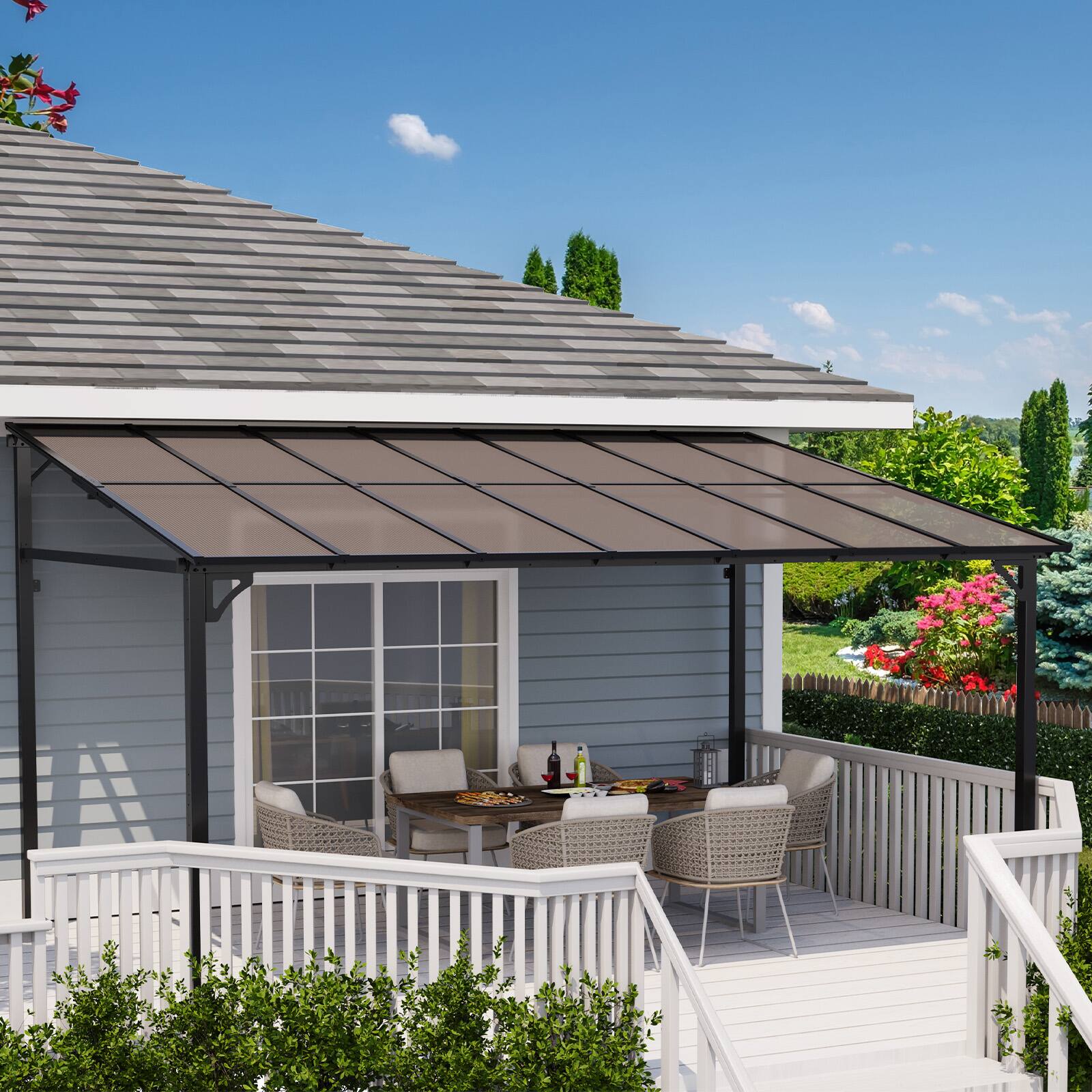 Alt View 7. GAOMON - 10x14 Ft Gazebo for Patio, Pergola with Sloped Roof, Wall Mounted Gazebo, Aluminum Frame Pergola for Deck Lawn Backyard - 10*14FT.