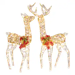 Costway - 2 PCS Pre-lit Christmas Reindeer Family Deer Decoration with 200 LED Lights - Gold