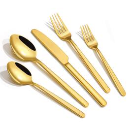Dazzed Corner - 20 Piece Flatware Cutlery Set for 4, 18/10 Stainless Steel Silverware Mirror Polished - Gold