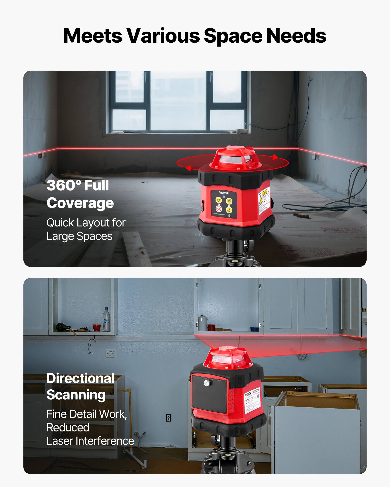 Meets Various Space Needs

360° Full Coverage
Quick Layout for Large Spaces

Directional Scanning
Fine Detail Work, Reduced Laser Interference