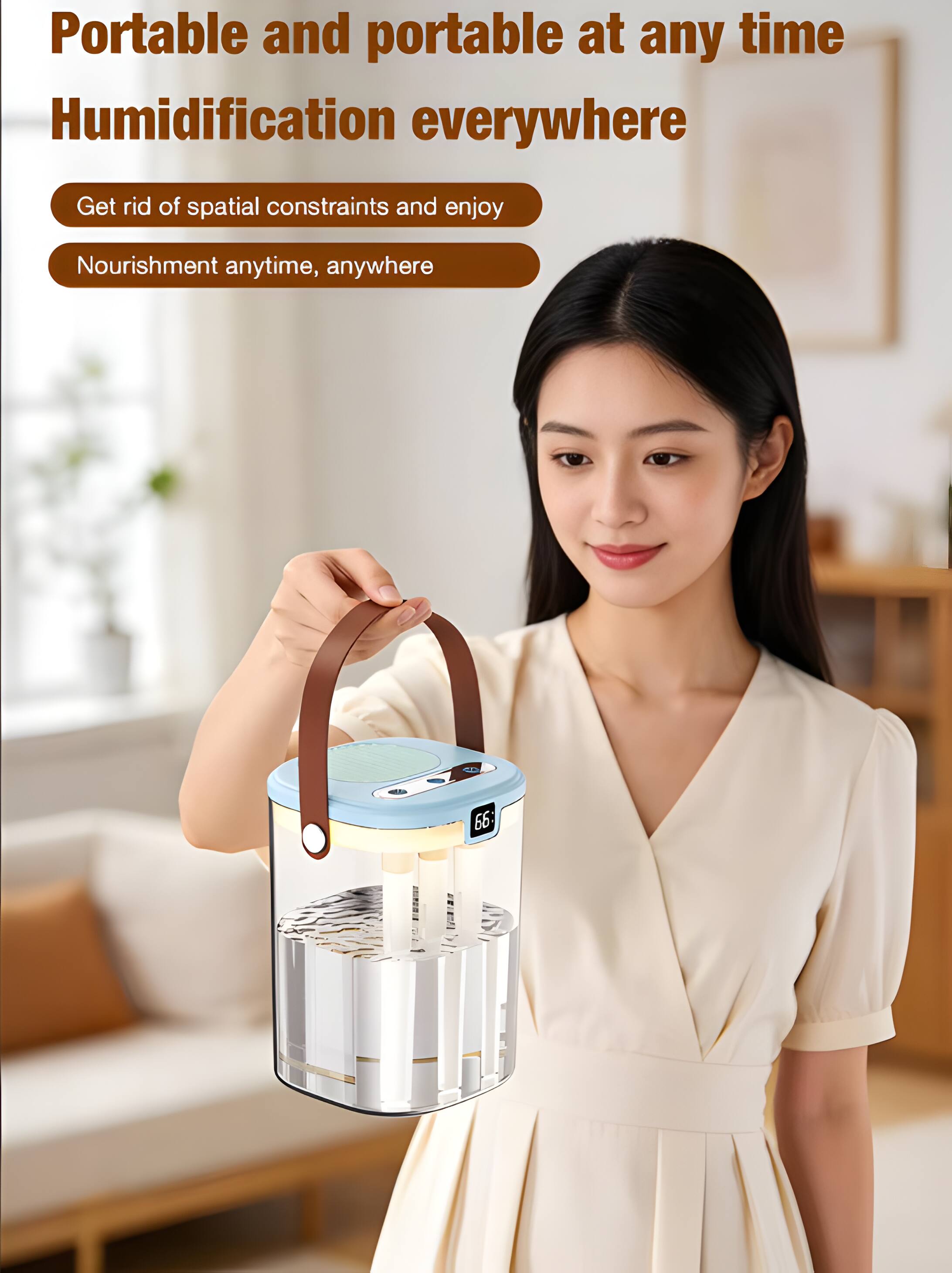 Portable and portable at any time  
Humidification everywhere  
Get rid of spatial constraints and enjoy  
Nourishment anytime, anywhere