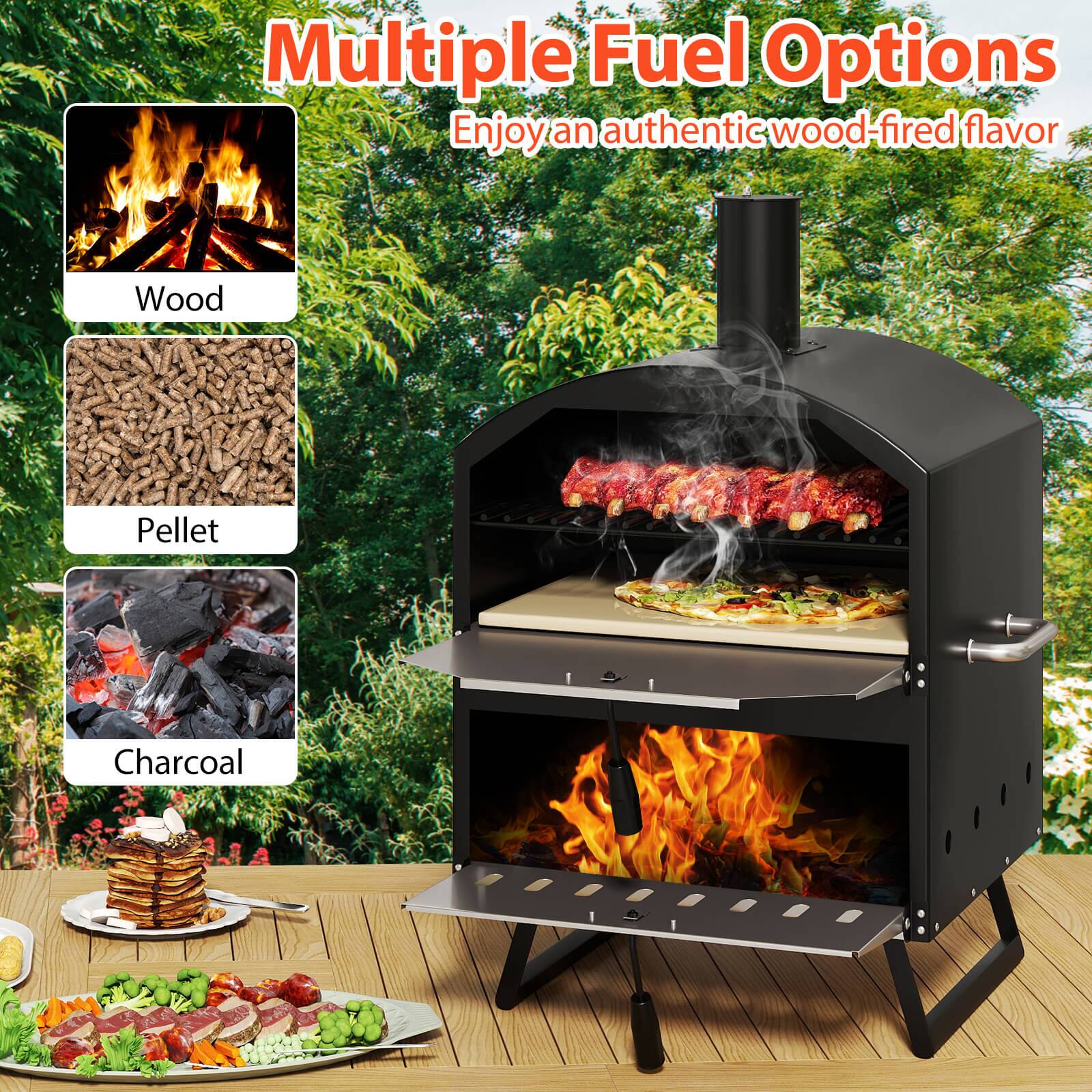 Multiple Fuel Options  
Enjoy an authentic wood-fired flavor  

Wood  
Pellet  
Charcoal