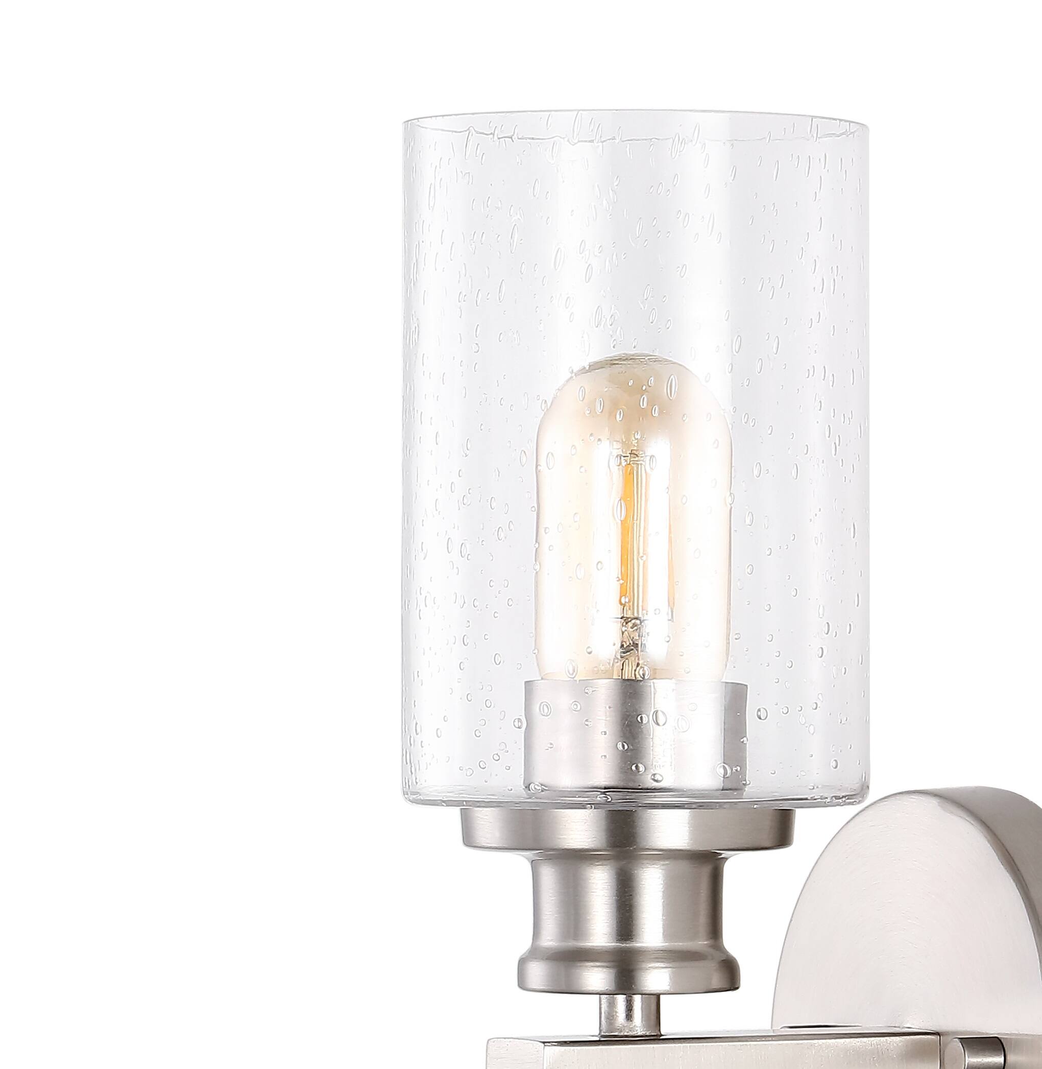 Alt View 3. Jonathan Y - Jules Edison 16.5" Cylinder 2-Light Iron/Seeded Glass Farmhouse Contemporary LED Wall Sconce, Nickel - Nickel.