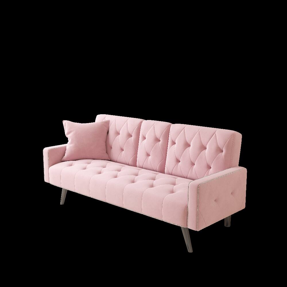 Alt View 8. Loheer - Loheer Pink Velvet Sofa Bed 72 Inch Convertible Sleeper Sofa with Cup Holders Tufted Futon for Small Spaces - Pink.