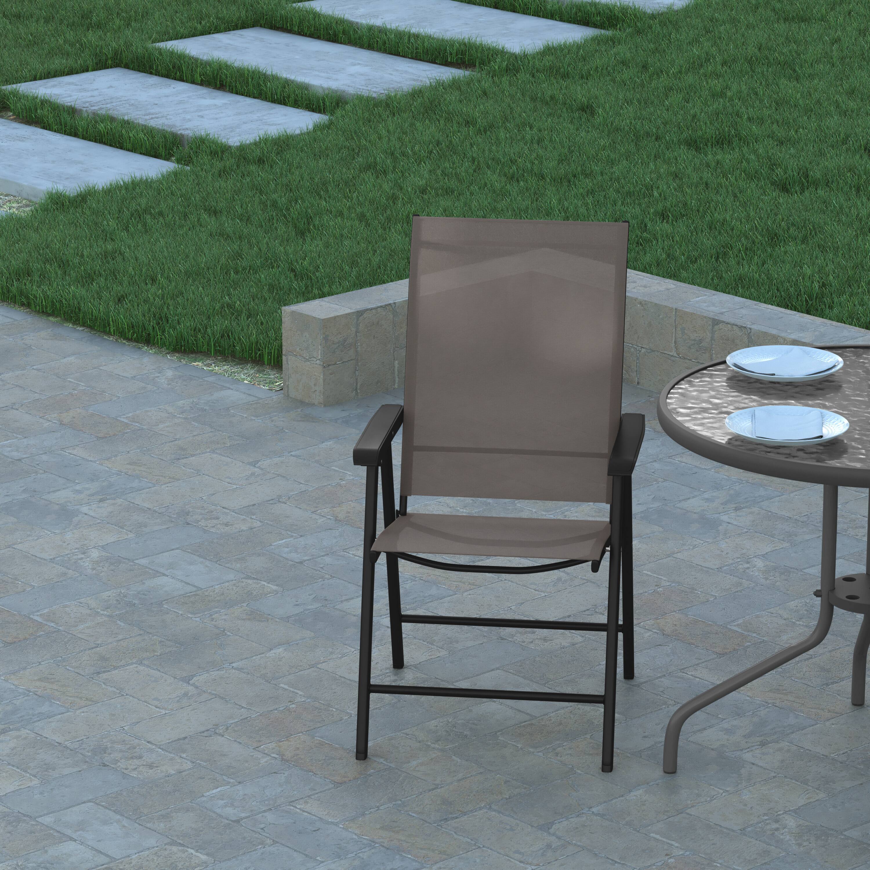 Alt View 4. Emma + Oliver - Outdoor Folding Patio Sling Chair / Portable Chair (2 Pack) - Brown.