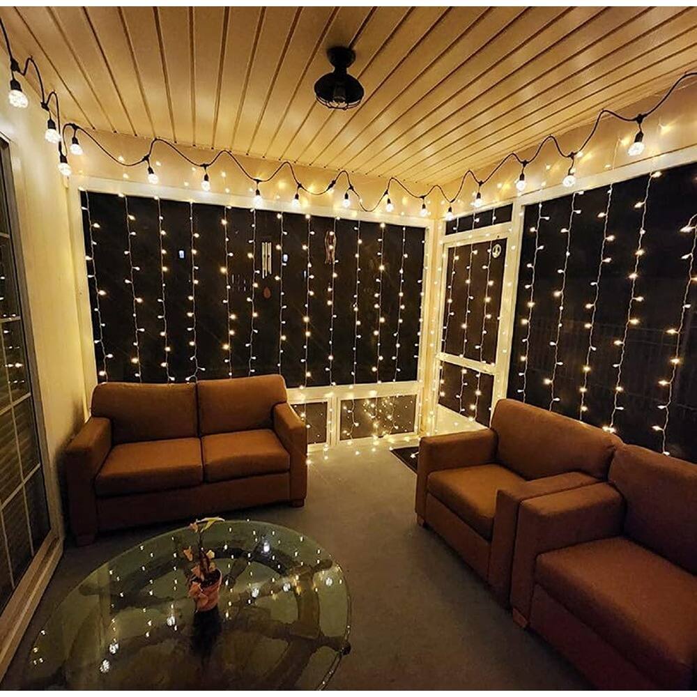 Alt View 3. MOSZAR LLC - Curtain Lights, 594 LED, 20×10 ft, Plug-In, Twinkle Fairy String.