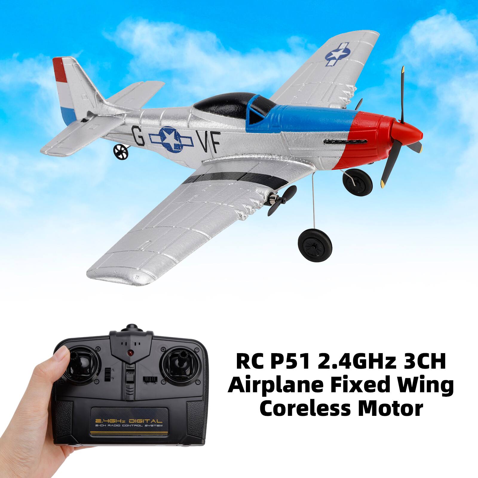 G VF - HGH DIGITAL -- RC P51 2.4GHz 3CH Airplane Fixed Wing Coreless Motor