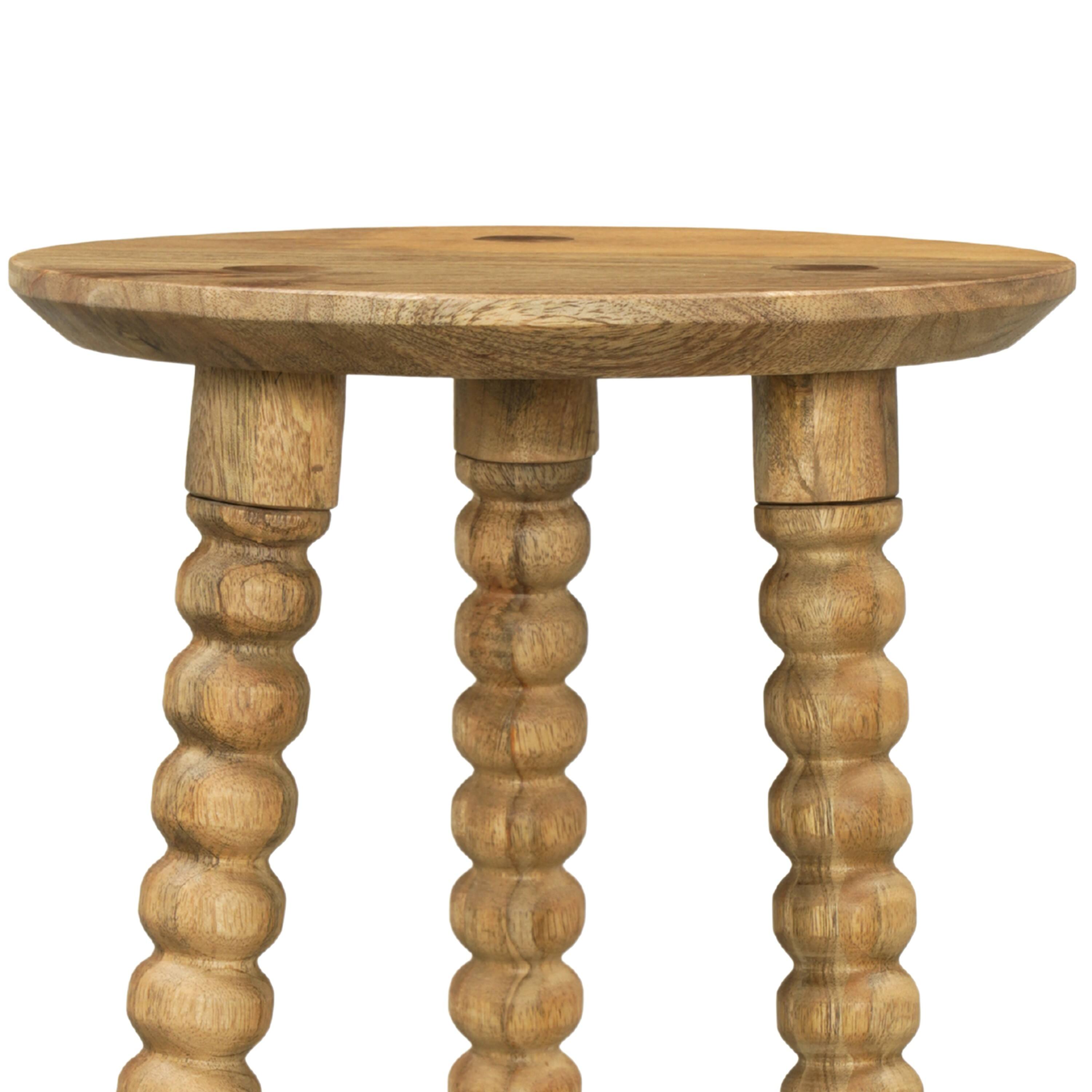 Angle. Manhattan Lane - Geya Round Side Table, Tripod Spindle Legs, Natural Brown Mango Wood, 24 Inch High - Natural Brown.