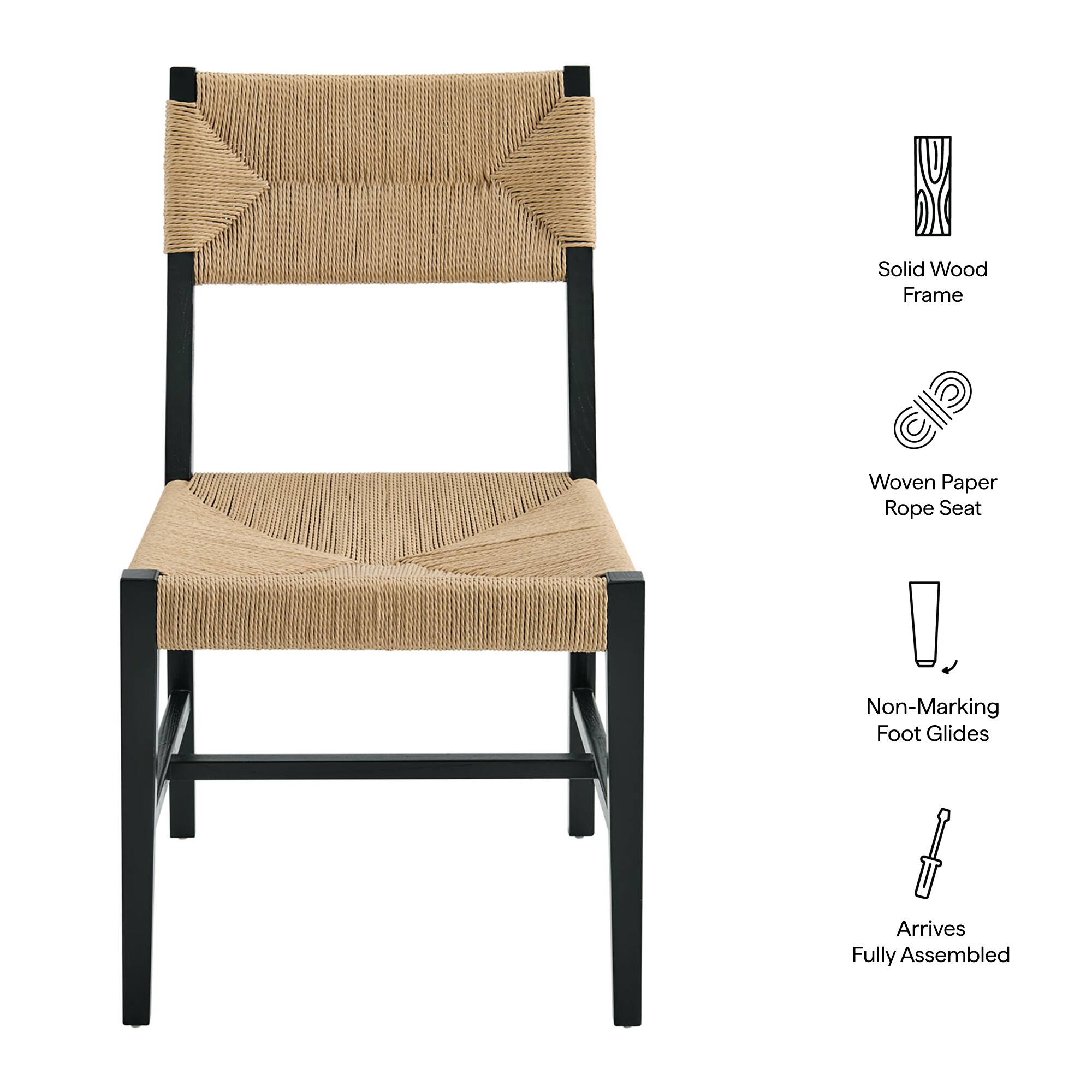 Solid Wood Frame Woven Paper Rope Seat Non-Marking Foot Glides Arrives Fully Assembled