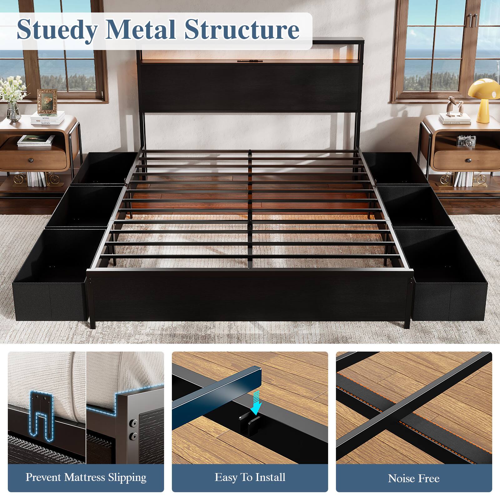 Sturdy Metal Structure

- Prevent Mattress Slipping
- Easy To Install
- Noise Free