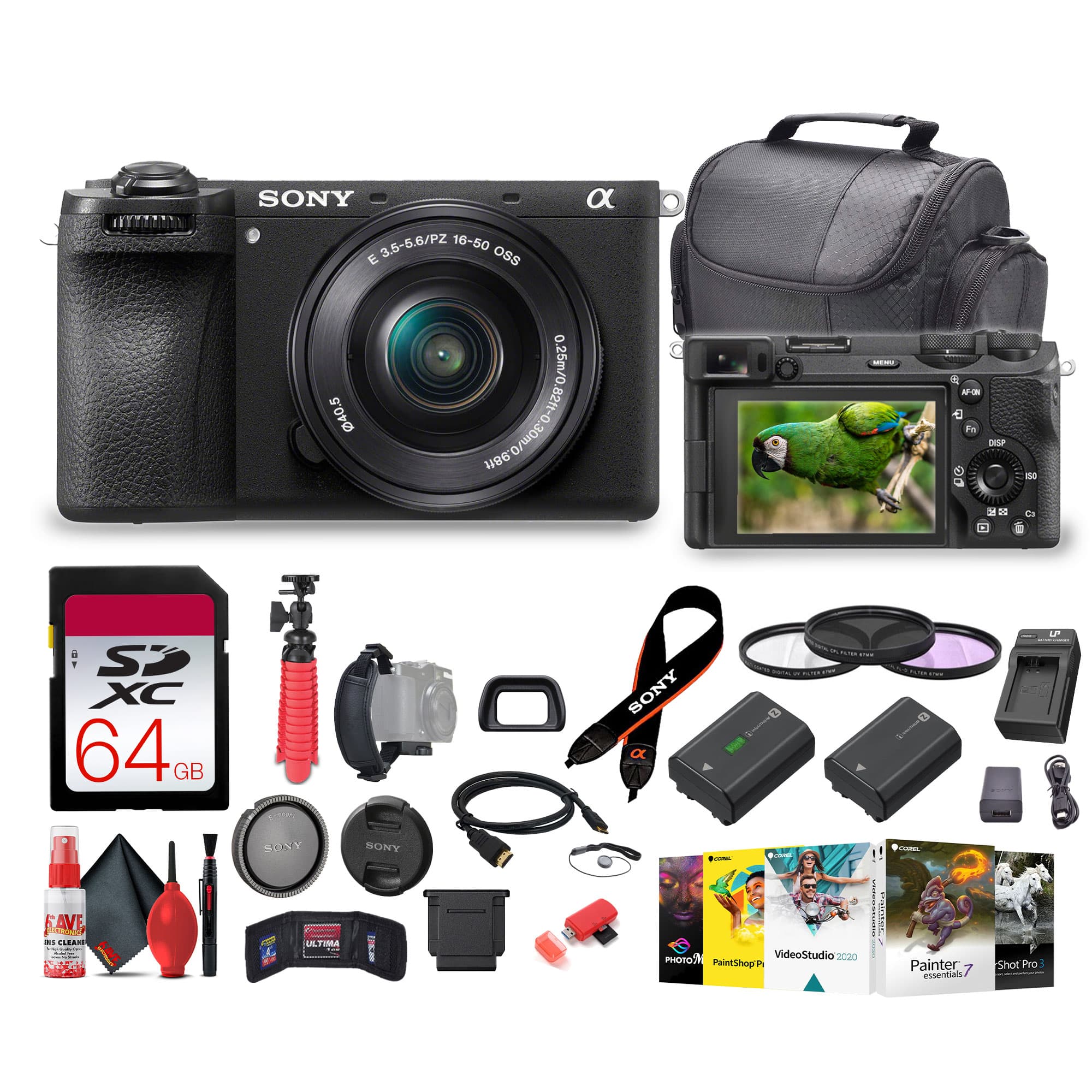 Sony - a6700 Mirrorless Camera with 16-50mm Lens Bundle + 64GB Card + Battery + Tripod + Case + Filter Kit Set