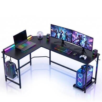 Front. Anysun - L-Shaped Desk with Double-Sided Work Areas - Stylish Space-Optimizing Design. - Black.