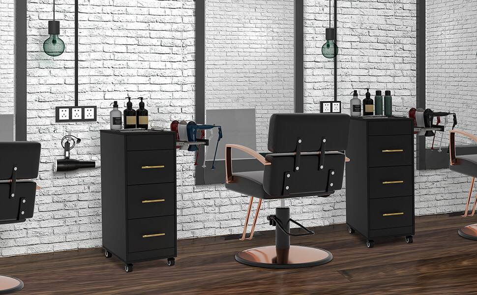 Alt View 4. Winado - Mobile Salon Trolley Cart with Locking Wheels , 3 Large Drawers, 3 Hot Tool Holders for Salon, Beauty, Styling, Barber - Black.