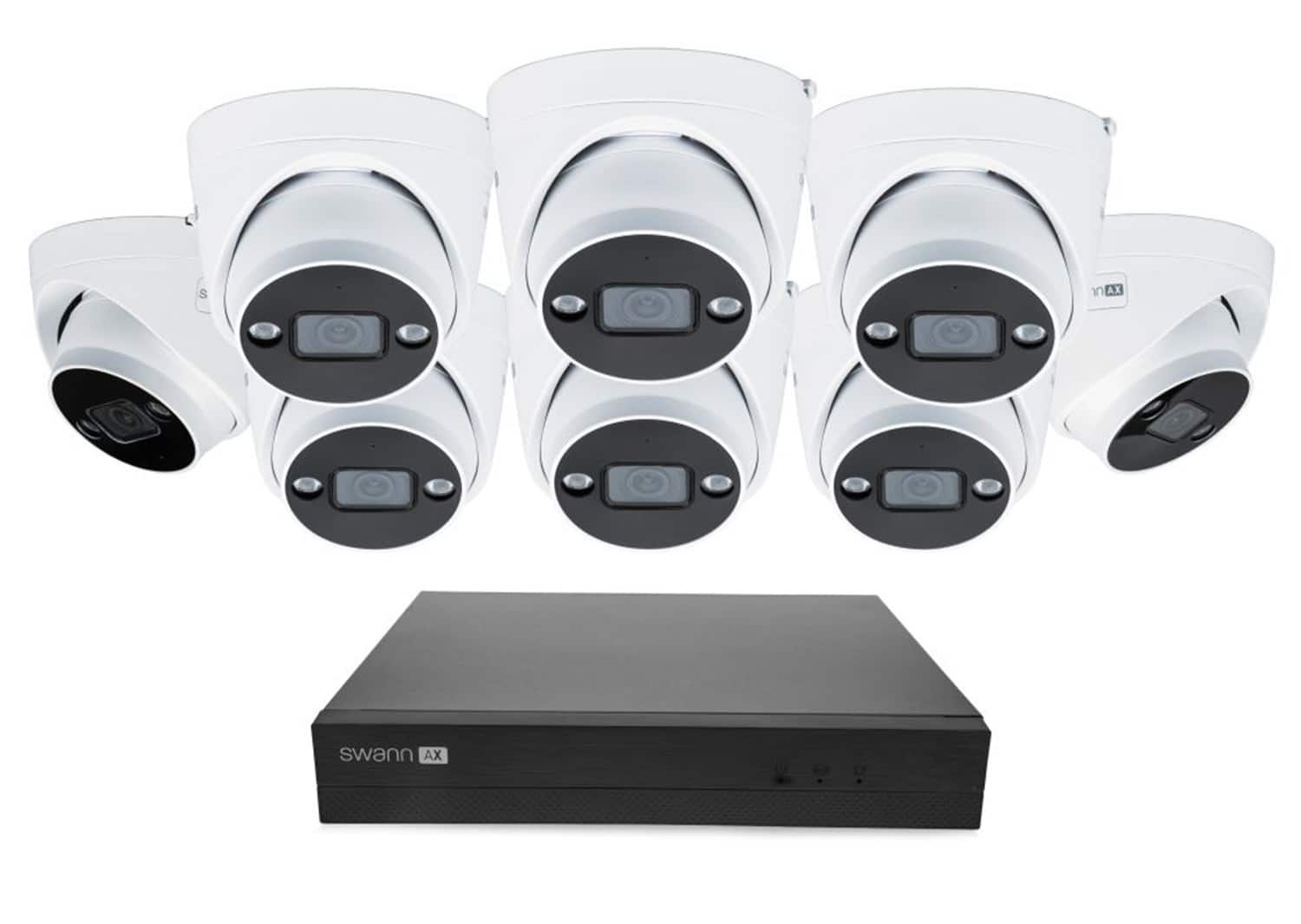 Swann - AdvancedX Wired NVR 4K Security Camera System, 8 CH, 8 PoE Dome Cameras Outdoor, 1TB, Night Vision, Motion Detect - White - Front_Zoom