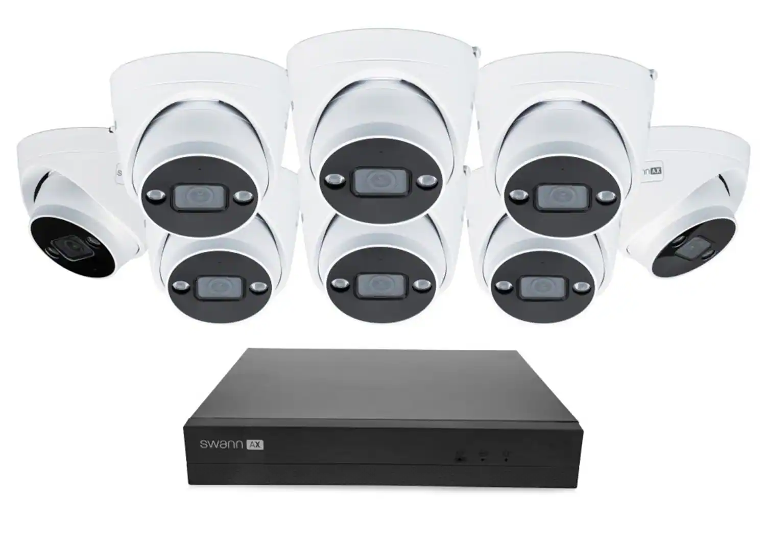 Front. Swann - Swann AdvancedX Wired NVR 4K Security Camera System, 8 CH, 8 PoE Dome Cameras Outdoor, 1TB, Night Vision, Motion Detect - White.