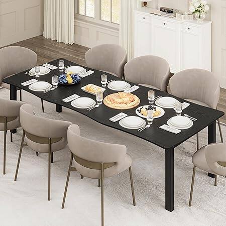 Front. GARVEE - 78.7" Rustic Dining Table for 6-8,Irregular Edge Wood Look Table with Metal Frame,Dining Room,Kitchen,Black - Black.