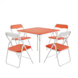 Vecelo - Kids Folding Table and Chairs Set of 5- Toddler Activity Center , Play & Learning, Indoor Outdoor Use - Orange