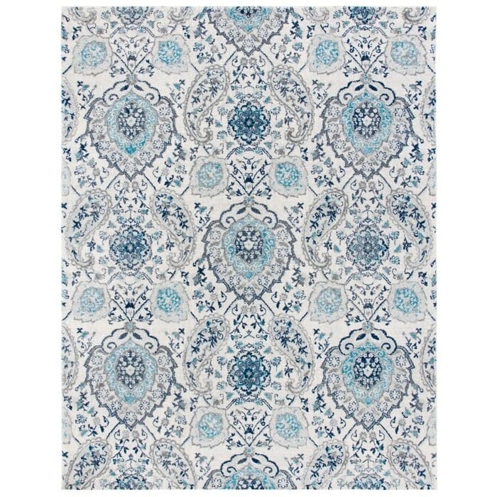 Hivvago - 5' x 7' Coastal Blue Grey Damask Indoor Area Rug - Blue, Grey