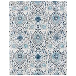 Hivvago - 5' x 7' Coastal Blue Grey Damask Indoor Area Rug - Blue, Grey