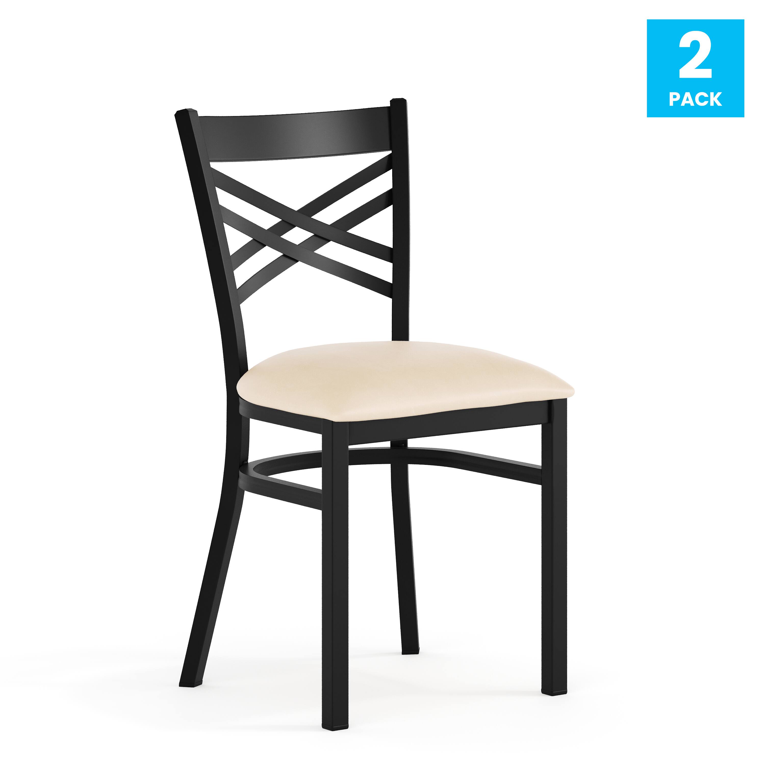 Alt View 1. Emma + Oliver - 2 Pack "X" Back Metal Restaurant Chair - Tan Vinyl Seat/Black Metal Frame.