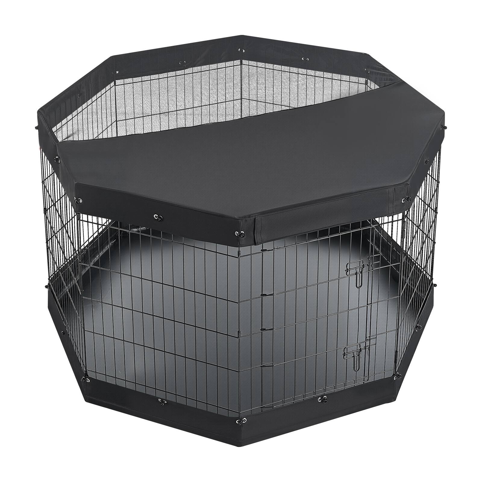 Alt View 5. VEVOR - Dog Playpen 36 Inch 8 Panels Exercise Pen with Top Cover & Bottom Pad, Indoor Foldable Metal Pet Fence with Door - Black.