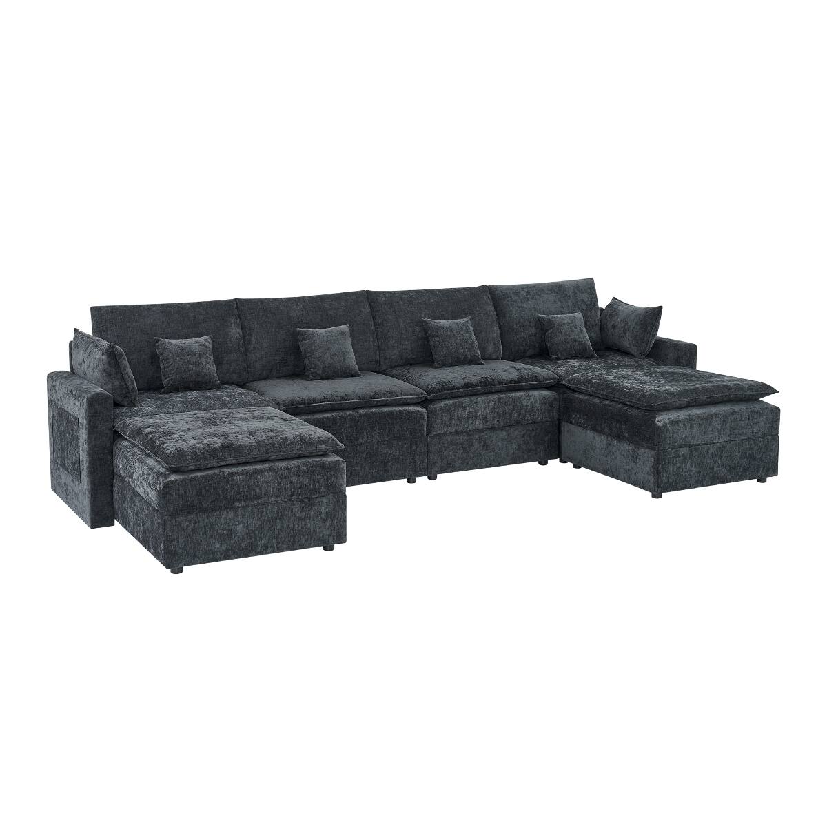 Alt View 8. Ropilly - Ropilly U Shaped Modular Sectional Sofa, Chenille Upholstered 6 Seat Deep Seat Couch, Black - Black.