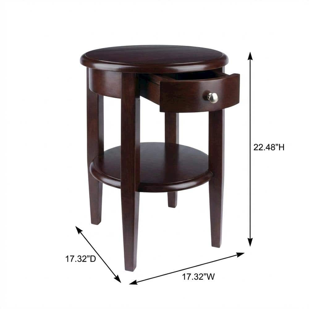 FurniFact - Farmhouse Solid Wood End Table With Drawer For Living Room - Walnut
