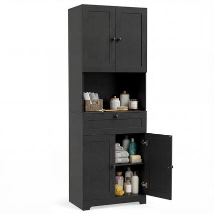 Front. Gymax - Gymax 67.5'' Kitchen Pantry Cabinet w/4 Doors 1 Drawer Open Countertop Adjustable Shelf - Black.