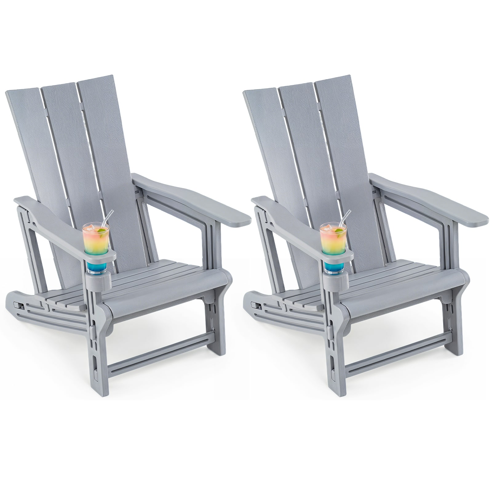 Gymax - Adirondack Chairs Set of 2 w/ Cup Holder Wood Texture for Garden Backyard - Gray price history on PriceWatchPro