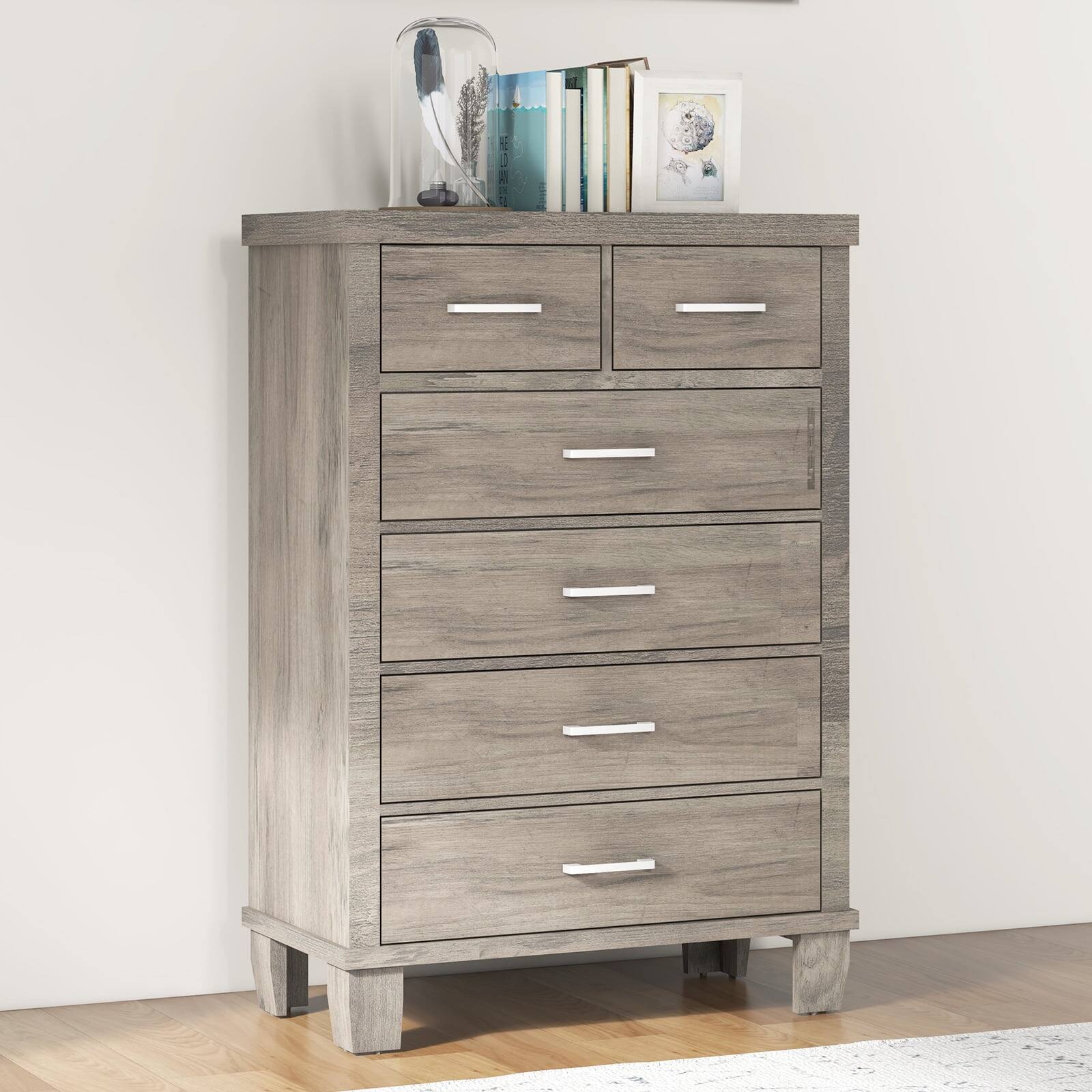 Angle. GARVEE - Gray 6-Drawer Storage Cabinet, Durable MDF & PB for Bedroom, Living Room, Office, Modern Storage Organizer - Gray.