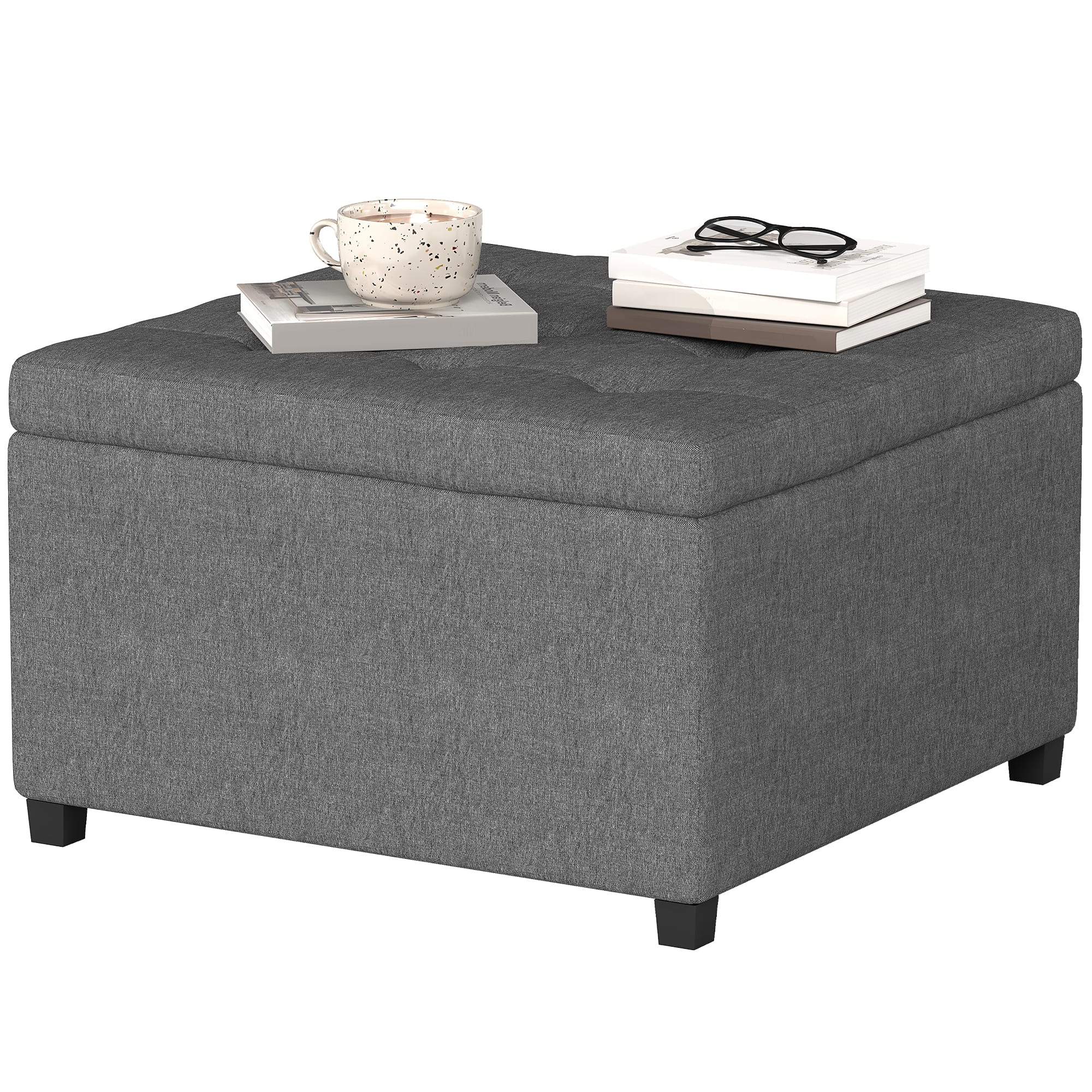 Homcom - Storage Ottoman Bench, Button Tufted Ottoman with Flip Top for Living Room - Gray