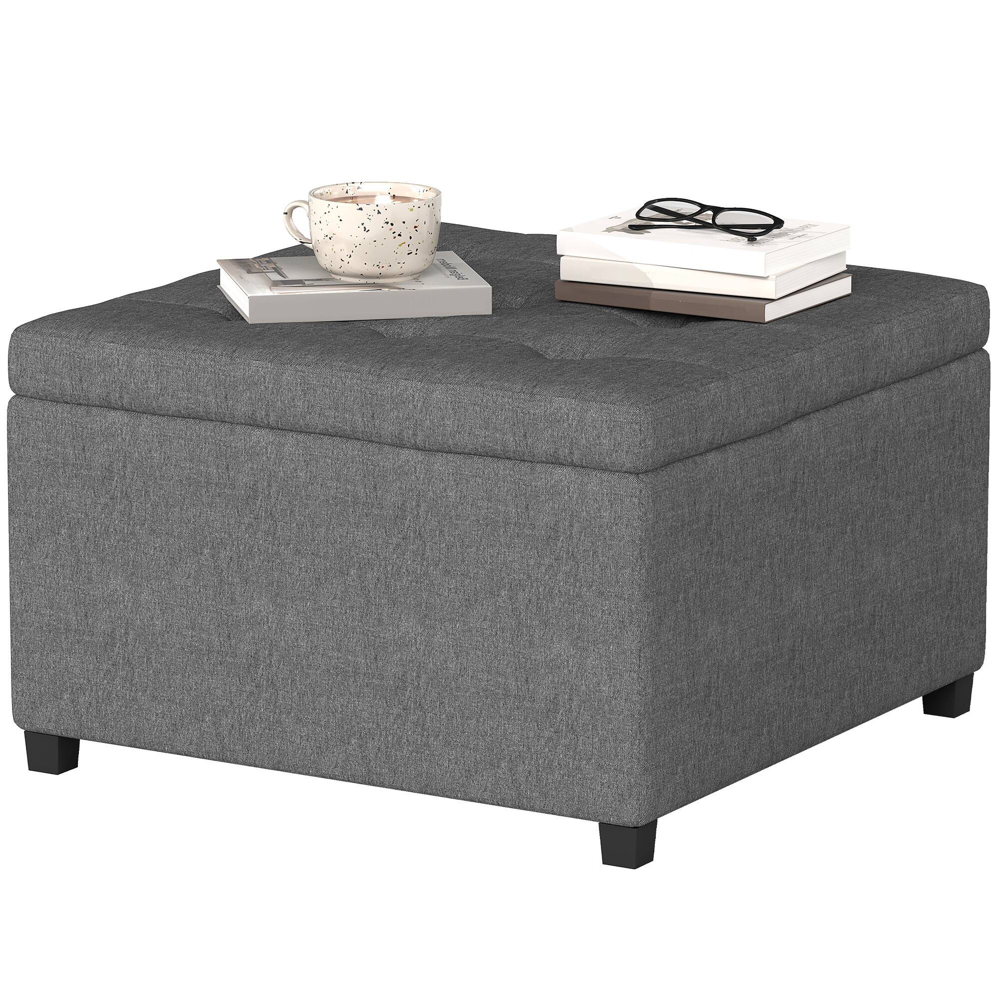 Front. Homcom - Storage Ottoman Bench, Button Tufted Ottoman with Flip Top for Living Room - Grey.