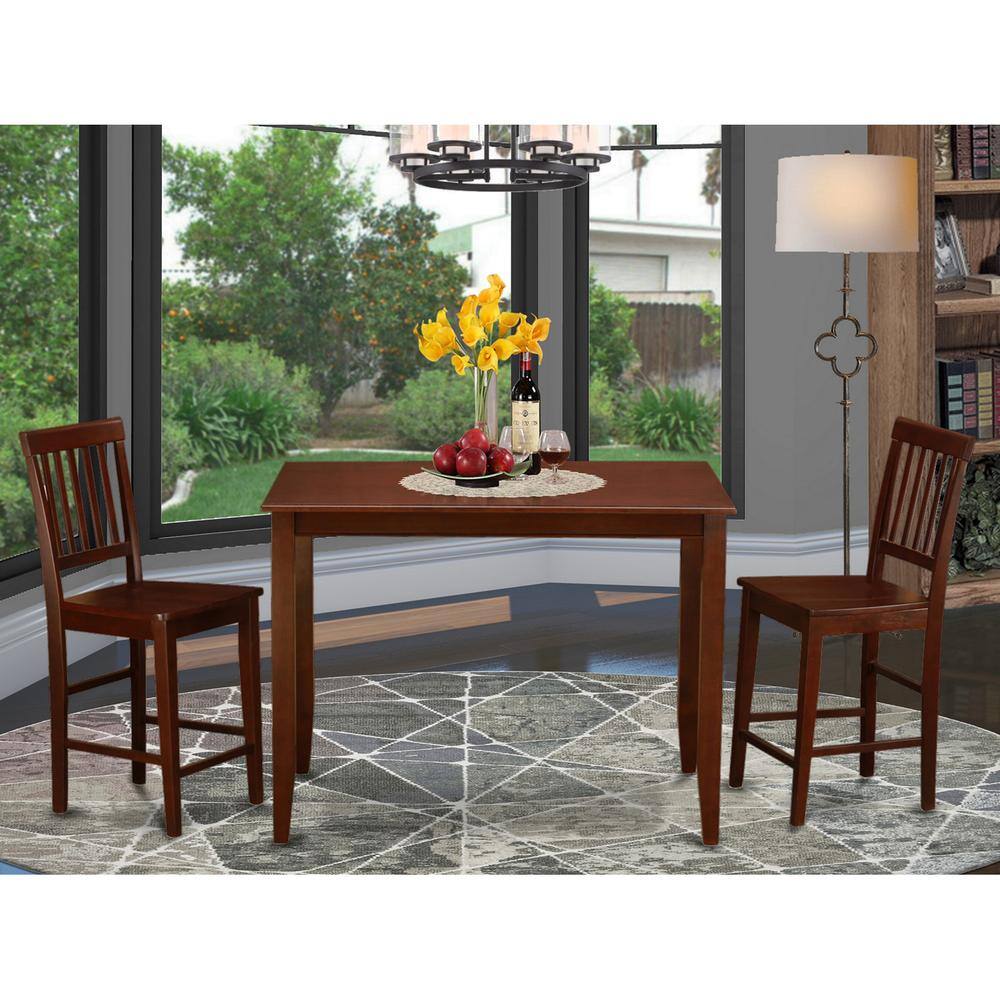 Back. East West Furniture - 3 Pc pub Table set-Table and 2 Wood counter Chairs - Mahogany.