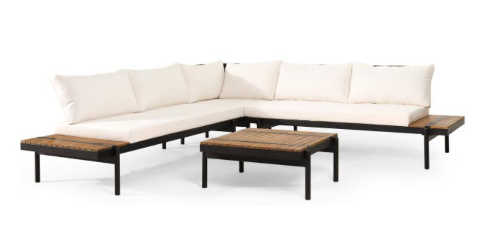 Left. Siljoy - 5 SEATER SECTIONAL SOFA SET WITH CUSHIONS - Cream.