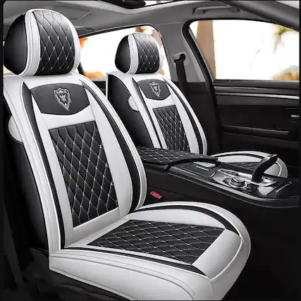 Front. COTTAGE - Car Seat Covers Full Set Super Luxurious Heavy Universal Duty Waterproof Leather Automotive Vehicle Cover For - Black Front Seat Covers.