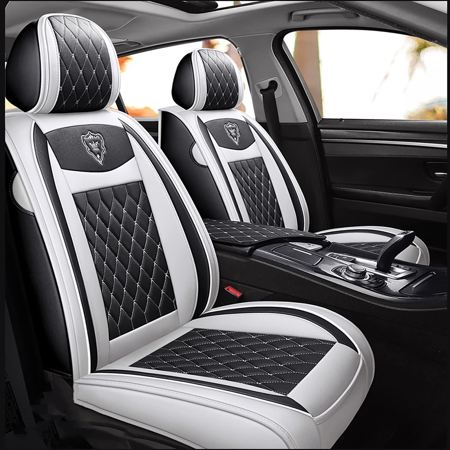COTTAGE - Car Seat Covers Full Set Super Luxurious Heavy Universal Duty Waterproof Leather Automotive Vehicle Cover For - Black Front Seat Covers