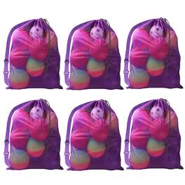 GSE Games & Sports Expert - 30" x 40" Extra-Large Mesh Sports Ball Drawstring Bag with Adjustable Shoulder Strap(,6-Pack) - purple
