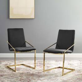 Pitch Performance Velvet Dining Armchair Set of 2 by Modway - Gold Black