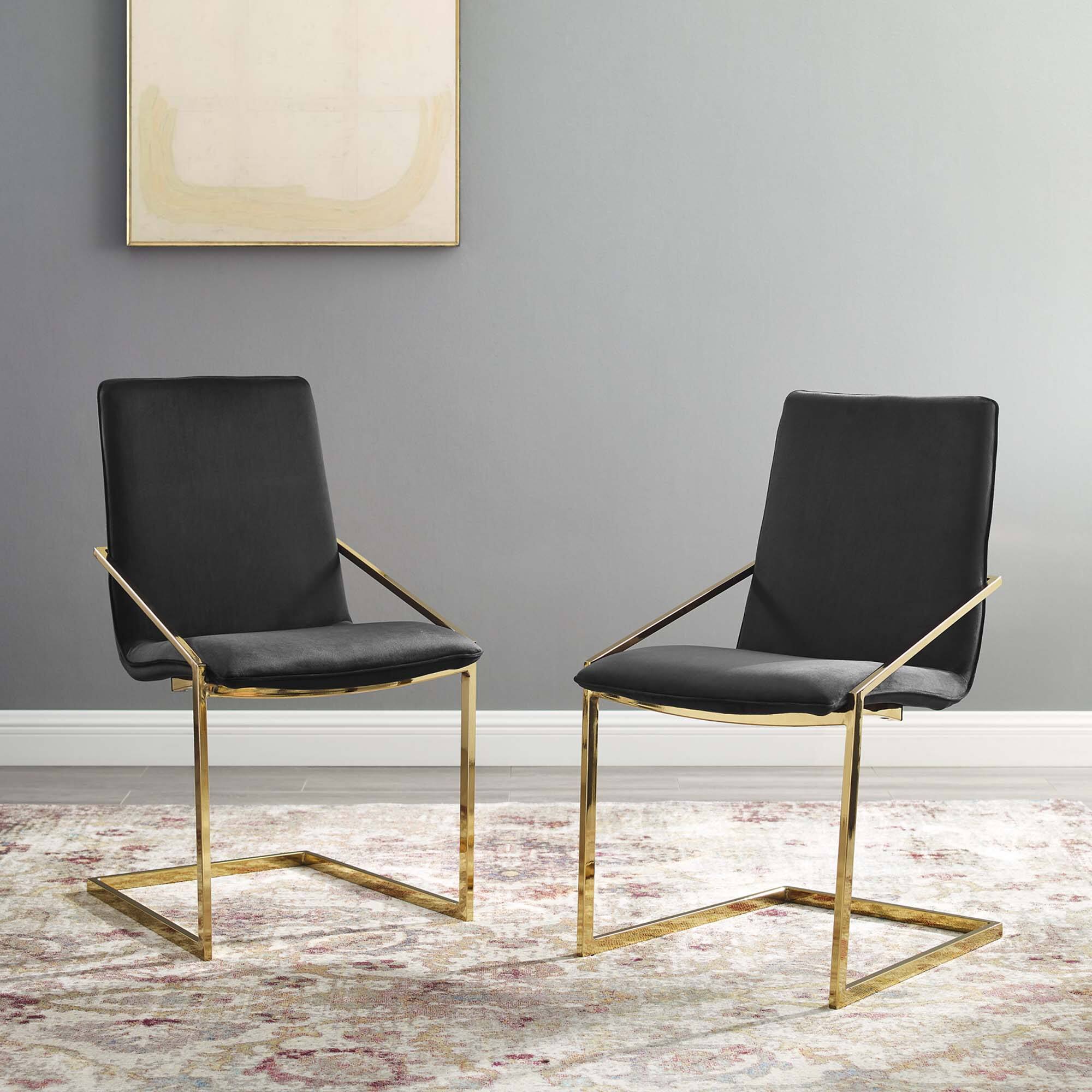 Front. Modway - Pitch Performance Velvet Dining Armchair Set of 2 by Modway - Gold Black.