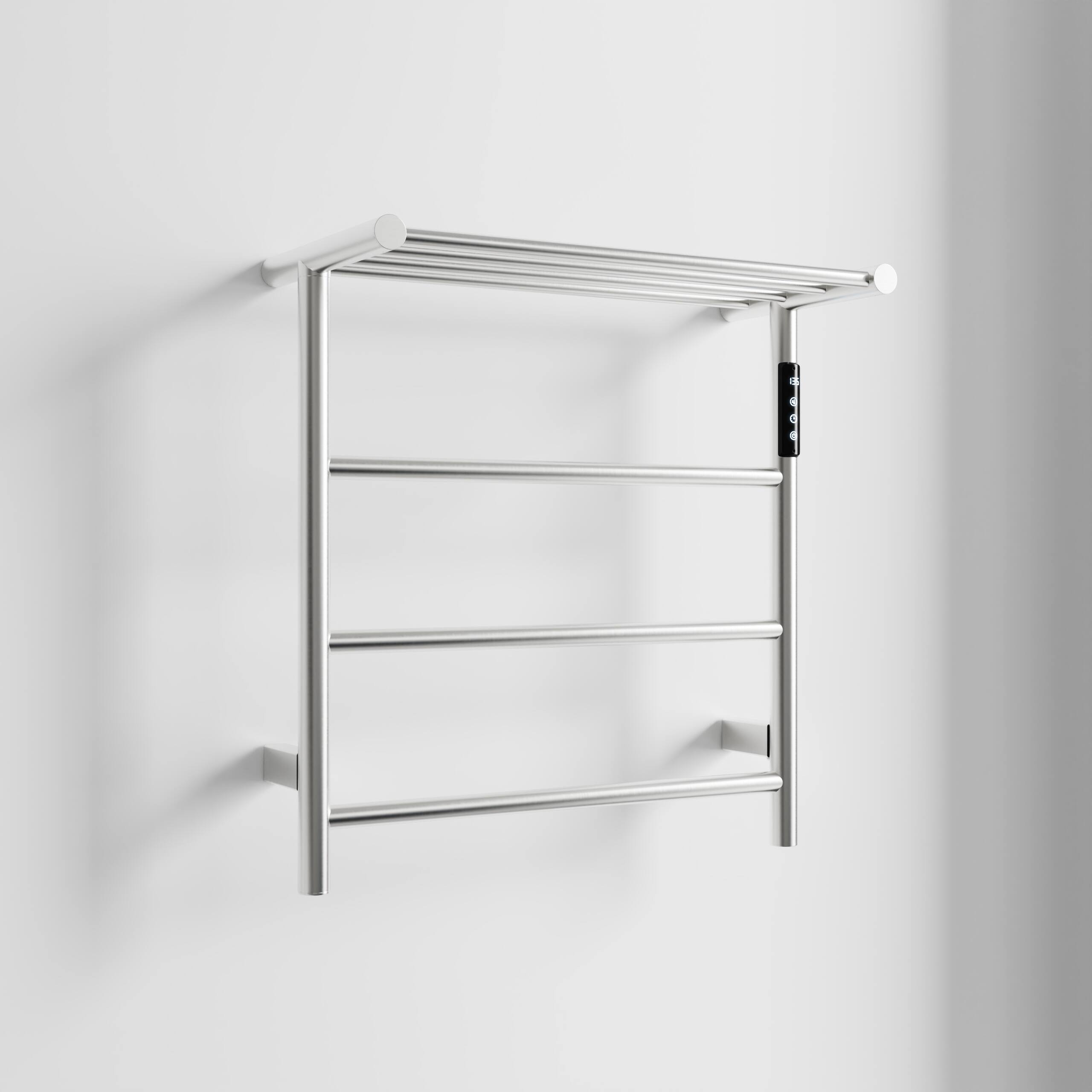 Front. COWLOWN - Heated Towel Rack w Top Shelf 3-Bar Wall Mounted Warmer Touch Timer 304 Stainless Steel Plug-in Hard-Wired - Stainless Steel Finish (Silver).