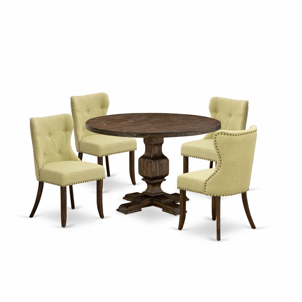 Front. East West Furniture - East West Furniture 5-Pc Modern Dining Table Set - Dining Table and 4 Limelight Color Parson Modern Chairs with Button - Multi-Color.