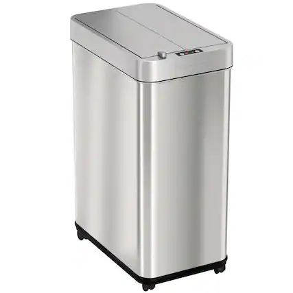 Front. iTouchless - 13 Gallon Wings Open Stainless Steel Sensor Kitchen Trash Can with Wheels and AbsorbX Odor Filter - Silver.