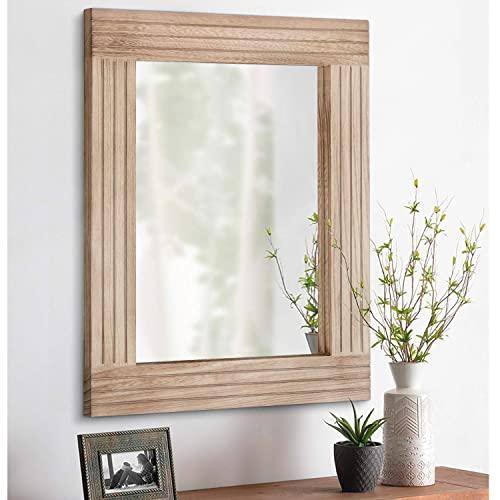 Live At Space - Mirrors For Wall Rustic Wooden Frame Rectangle Mirror Vintage Hanging Bedroom Bathroom Living Room Farmhouse Decor - Crude Wood-16"L x 12"W