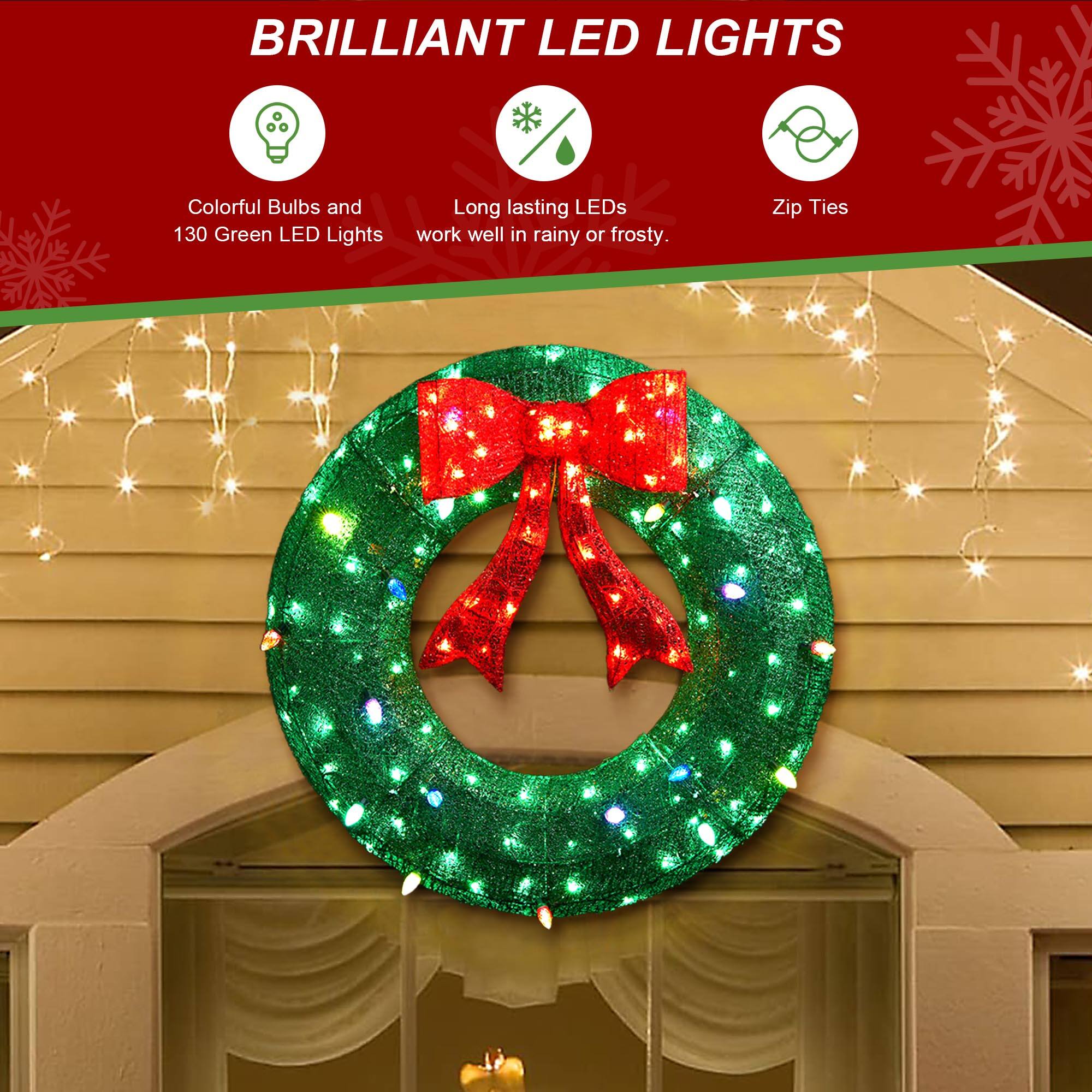 BRILLIANT LED LIGHTS

Colorful Bulbs and 130 Green LED Lights

Long lasting LEDs work well in rainy or frosty.

Zip Ties