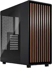 Front. Fractal Design - North Charcoal Black Chassis with Walnut Front and Dark Tinted TG Side Panel Mid-Tower PC Case - Black.