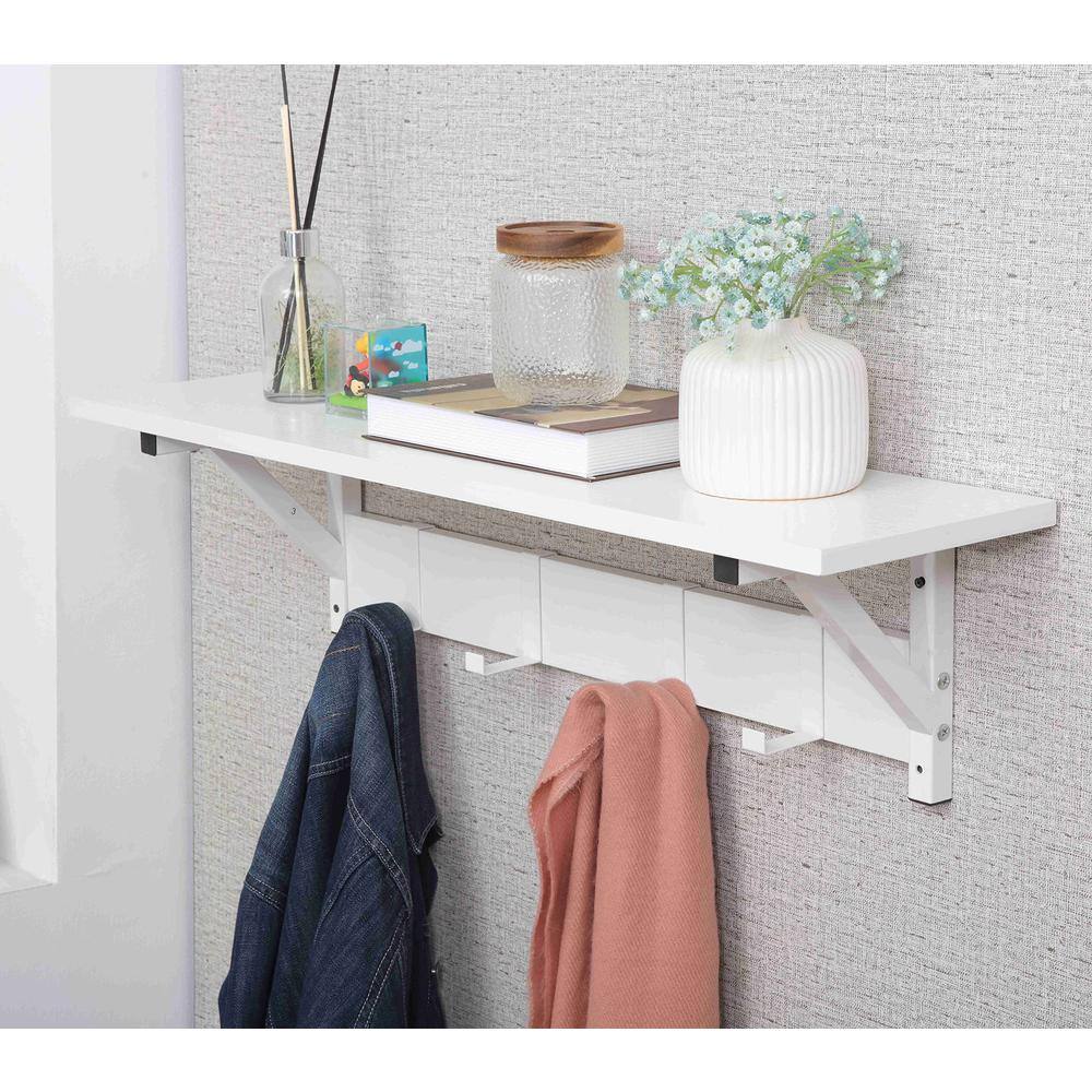 Back. JJS - Floating Shelf Coat Rack - White.
