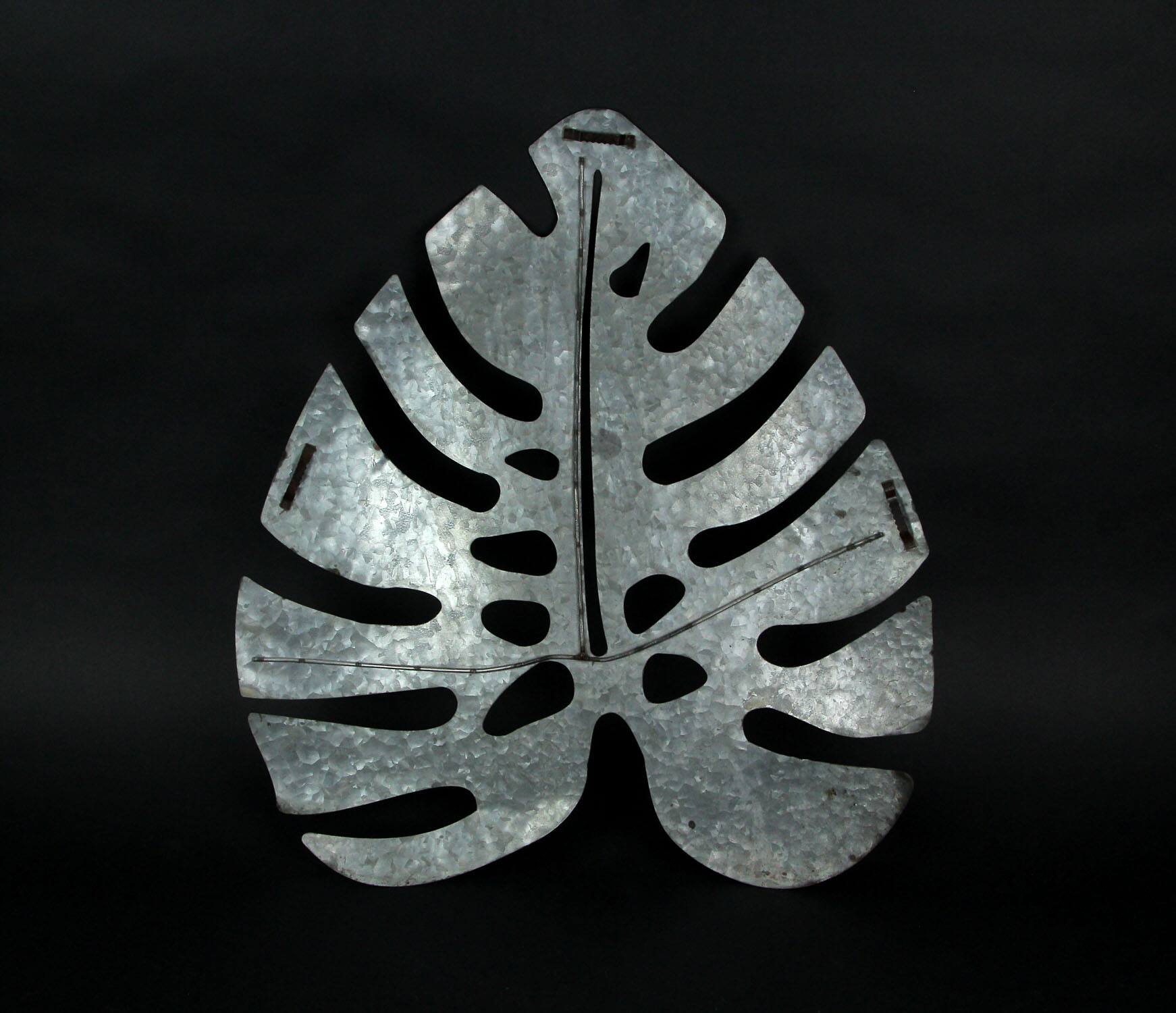 Alt View 3. Zeckos - Set of 2 Galvanized Zinc Finish Metal Monstera Leaf Sculptures Wall Hangings - Grey.